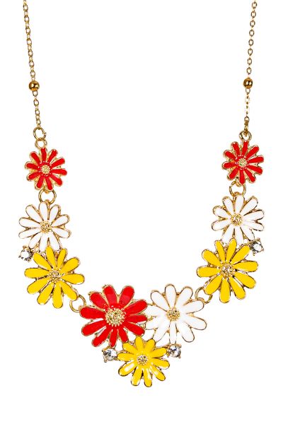 Hippie rood-wit-geel Bloemen Ketting