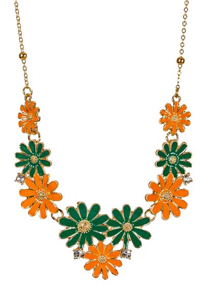 Hippie oranje groen Bloemen Ketting